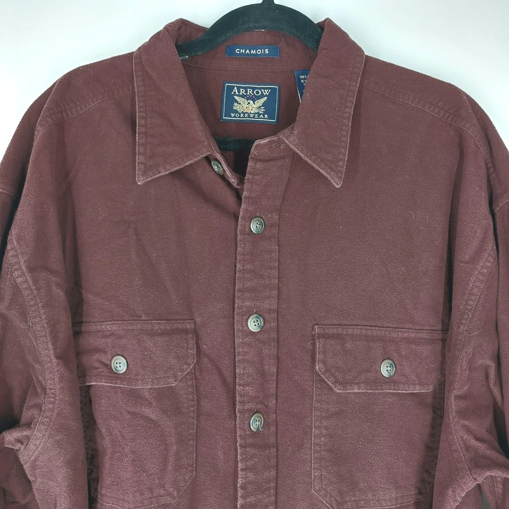 Arrow Workwear Chamois Flannel‎ Shirt Mens XL Button Up Burgundy